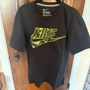 Nike Black Tee with Neon Yellow and Camouflage Logo